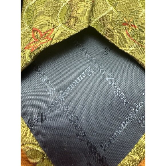 ERMENEGILDO ZEGNA YELLOW Orange Green FLORAL SILK MEN'S Neck Tie 60.5” - Picture 6 of 6